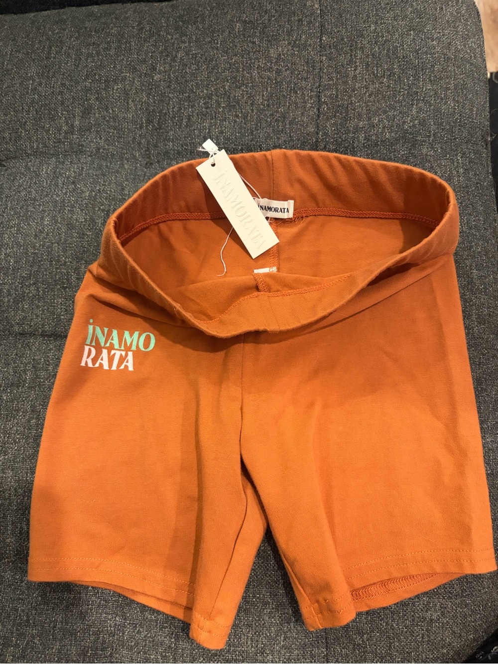 iNAMORATA Rust Orange Shorts with Logo Trim